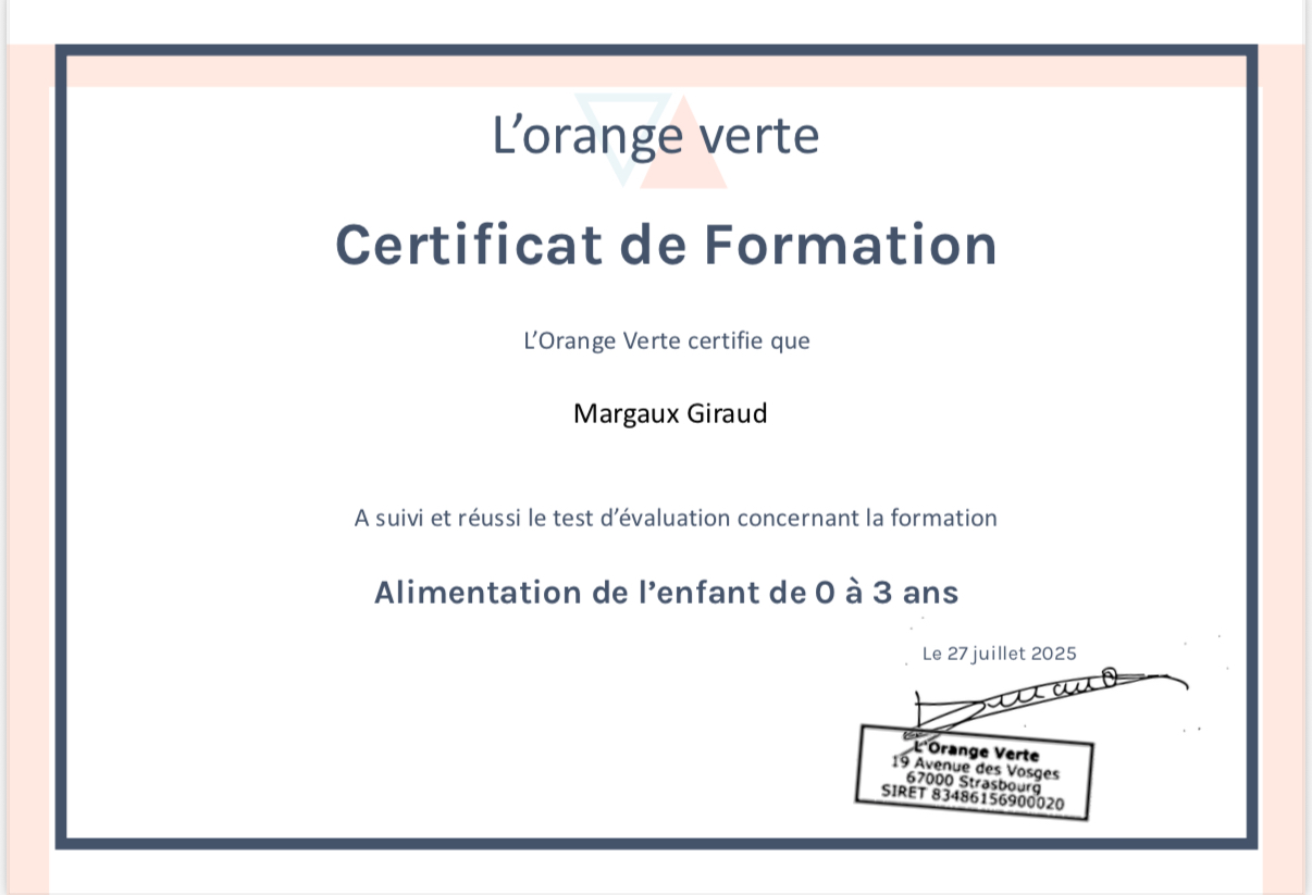 Certification professionnelle en accompagnement alimentaire de l’enfant, conseils adaptés pour une diversification alimentaire saine et sereine.