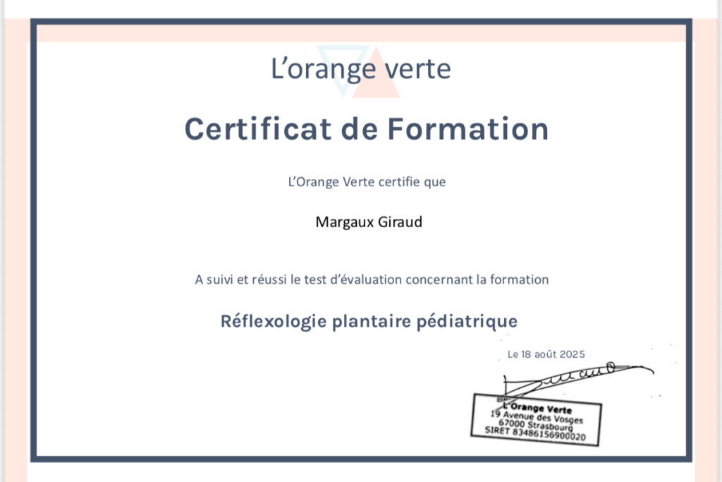 Certificat Réflexologie plantaire bébé, méthodes bienveillantes pour détendre et apaiser les maux des tout-petits.